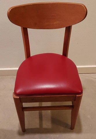 Mid Century Modern Vintage 50s 60s Dining Kitchen Wood Vinyl Chairs Set of 3 EUC Cover