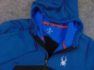 Spyder Mens Small Hoodie Jacket Blue Black Full Zip Softshell Activewear - Picture 1 of 8