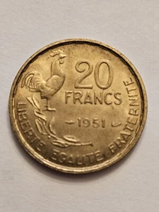 1951 ๐ซ๐ท FRANCE 20 FRANCS WORLD COIN KM 917.1 ROOSTER ๐ XF-AU DETAIL FREE SHIP - Picture 1 of 2