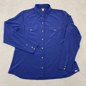 Eddie Bauer Travex Shirt Womens XL Blue Long Sleeve Button Up Roll Tab Stretch - Picture 1 of 13