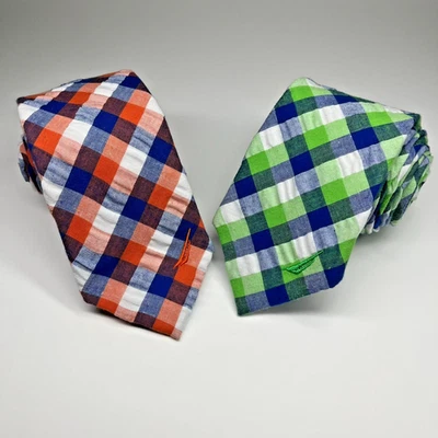 Lote de 2 Corbatas Nautica Coloridas a Cuadros Ajustadas Para Hombre Algodón Preppy Academia Foto 1 de 4