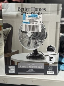 Retro Desk Table Fan Oscillating Silver Metal Compact Tabletop 3-Speed 12-inch - Picture 1 of 6