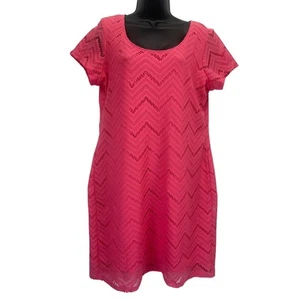 Tiana B Damen korallenrosa Chevron Spitze gefüttert SS Etui Pullover Etuikleid XL - Bild 1 von 13