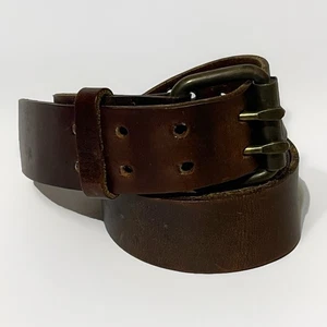Cinturón de Doble Punta Años 90 Y2K Hipwear Talla Grande Marrón Cuero Italiano Punzón Flor - Imagen 1 de 8