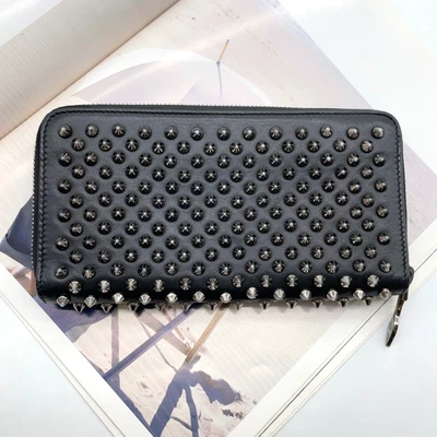 Auth Christian Louboutin Studs Leather Black Round Zipper Long Wallet NS092147 - Image 1 of 4
