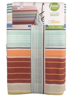 Food Network Colorful Summer Stripe Tablecloth, Fabric Table Cloth 60x84 Ob - Image 1 of 2