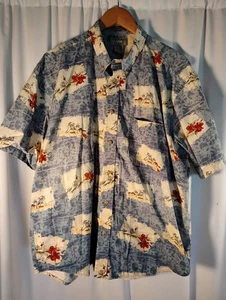 Camicia hawaiana vintage edizione naturale uomo XL blu floreale con bottoni - Foto 1 di 8
