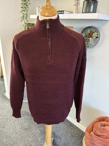 Woolovers Dark Red 1/4 Zip Patch Wool Jumper Medium M Pullover - Picture 1 of 10