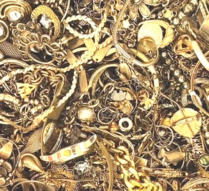 1 Pfund "GOLDTON" Schmuck - Großeinkauf, Schrott Konvolut, Basteln!!! Lot -HG24 - Bild 1 von 4