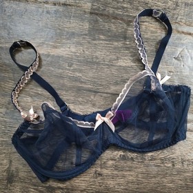 L'Agent by Agent Provocateur Bra Womens 36DD Navy Blue Excellent Sheer Mesh Lace