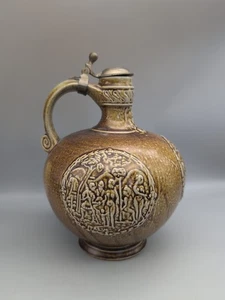 Goebel Merkelbach Krug mit Zinndeckel, Steinzeug Krug mit Salzglasur H 23cm - Bild 1 von 5