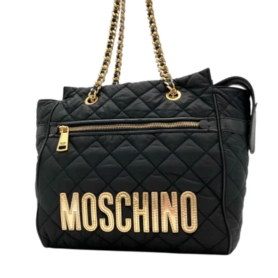 Auténtico Bolso de Mano Moschino Acolchado Cadena Negro Gran Capacidad Usado Foto 1 de 4