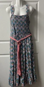 Matilda Jane Dress Womens XL Teal Pink Floral Print Smocked Midi Dress Tiered - Picture 1 of 8