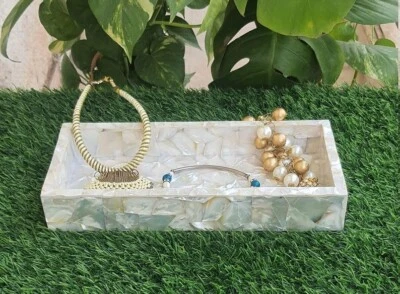 Bandeja rectangular de mármol blanco de 12"x6" para decoración del hogar Pietra Dura bandeja para servir arte Foto 1 de 3