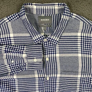 Bonobos Flannel Shirt Men's 3XL Blue Plaid Casual Button Up Standard Fit - Picture 1 of 17