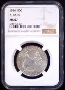 1936 Albany Commemorative Silver Half Dollar 50c NGC MS67 Gem BU Unc - Picture 1 of 2