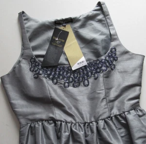 BNWT KATE MOSS TOPSHOP Silver Grey Silk Taffeta Beaded Mini Prom Dress Size 12 - Picture 1 of 8
