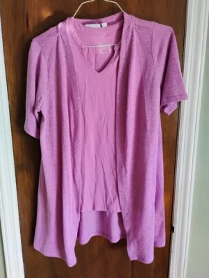 Denim& Co Essentials Open Front Cardigan & Tank 2 Piece Set Lavender Sz Sm NWOT  - Image 1 of 4