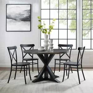 Hayden 5Pc Round Dining Set W/Camille Chairs Matte Black/ Slate - Table & 4... - Picture 1 of 12