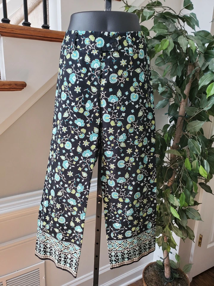 Pantalón Harold's Para Mujer Negro Floral Algodón Informal Tiro Alto Ajustado Talla 6 Foto 1 de 4