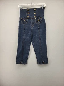You Nique Girls Pants Blue 5 Youth Sailor Style High Waist Stretch Capris Ankle - Picture 1 of 18