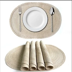 2er Set Stoff oval geflochtene Tischsets beige Farbe groß - Bild 1 von 5