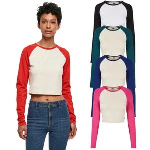 Urban Classics Ladies Organic Cropped Retro Baseball Longsleeve Women Crop - Picture 1 of 41