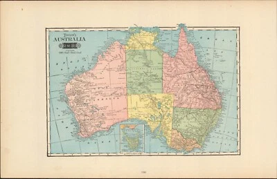 1901 Tunison Australia & South Africa antique map ~ 22.8" x 14.6" nice color - Image 1 of 4