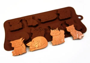 8 cell Grumpy Moody Cats Kittens Chocolate Candy Silicone Bakeware Mould Cake  - Picture 1 of 3