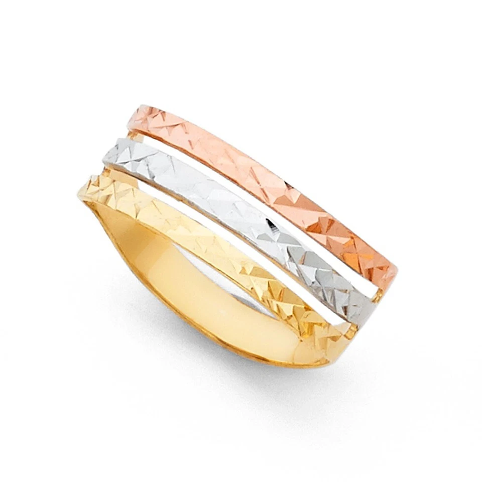 14k Solid Tri Tone Gold Seven Day Semanario Ring Anillo Oro Women 7mm - Image 1 of 1