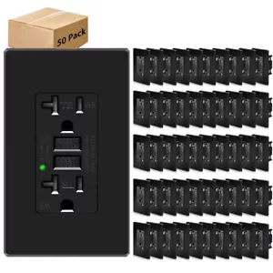 GFCI Outlet 20Amp Tamper Resistant Weather Resistant Receptacle w/Plate Black×50 - Picture 1 of 12