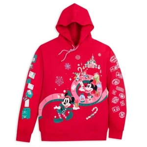 Disney Store Mickey Mouse & Friends Holiday Pullover Hoodie Adult Christmas NEW - Picture 1 of 9