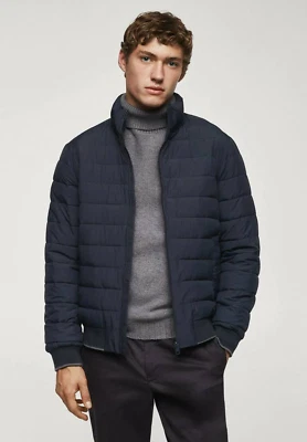Mango Mens BORRY Winter jacket in blue size M slim fit - Image 1 of 4