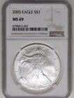 2005 SILVER EAGLE MINT STATE 69 NGC