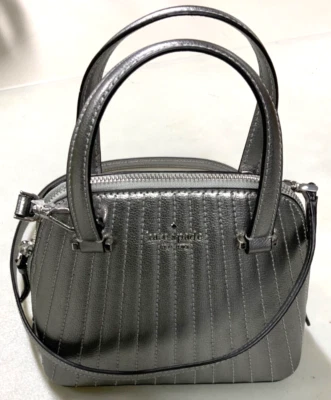 Kate Spade Bag Silver Patterson Drive Mini Dome Quilted Anthracite Satchel NEW - Image 1 of 4
