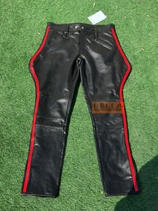 Herren original Rindsleder doppelte rote Streifenhose Sexy Polizeistil Hose - Bild 1 von 8