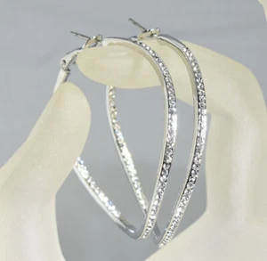 18K White Gold Filled 46 mm made with Swarovski Crystal Earrings Prom Gift 4494 - Picture 1 of 4