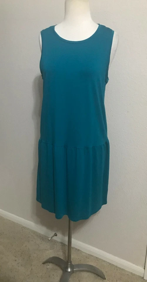 Eileen Fisher Dress Jasper Tencel Stretch Jersey Blue Sz L 349