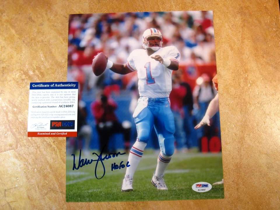 WARREN MOON (HOF/2006) SIGNED AUTOGRAPHED 8X10 PHOTO 1984-93 HOUSTON OILERS PSA - Image 1 of 1