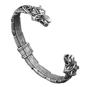 Brazalete brazalete brazalete cabeza lobo fenrir anillo brazo vikingo nórdico para hombre - Imagen 1 de 18