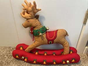 Vintage Christmas Stuffed Rocking Horse 80’s With Bells Reindeer - Picture 1 of 7