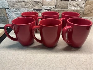 6 Corelle Coordinates Stoneware 11 oz Mugs Red - Picture 1 of 6