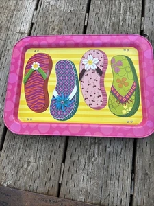 Vintage Metall Lap TV Bett Tablett Klappbare Beine Sommer Spaß Flip-Flop Design Rosa - Bild 1 von 9