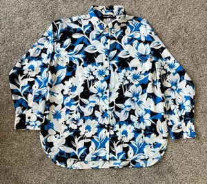 Karl Lagerfeld Paris Blue Floral Button Down Blouse Pearl Print Women Medium - Picture 1 of 7