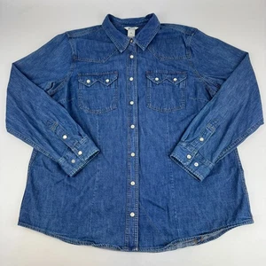 Duluth Trading Co Womens Size XL Fence Mender Pearl Snap Denim Shirt 100% Cotton - Picture 1 of 9