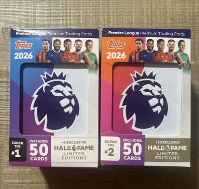 Super latas Topps Premier League 2026 #1 y 2 (selladas) 100 cartas + 6 HOF LE Foto 1 de 3