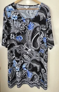 🚨stocktake reduced🚨Size 22 Short Dress/Long Tunic Top Floral Black Blue White - Picture 1 of 2