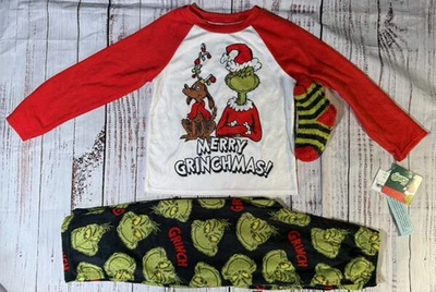 The Grinch Merry Grinchmas Kids Pajamas w/ Socks Sz Small (6/7) New w/ Tags - Image 1 of 4