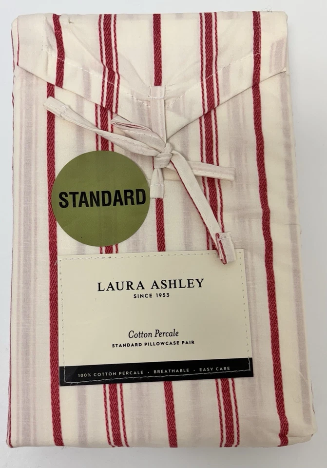 Laura Ashley набор из 2 хлопка перкаль наволочки стандартный Ted и белая полоса новый - Изображение 1 из 1