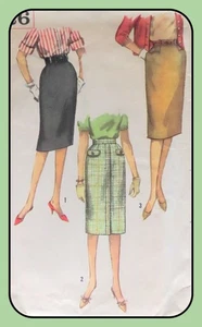 Falda Misses Slim Patrón 3 Estilos Hasta la Rodilla Wst 24" Simplicity 3626 De Colección 1960 - Imagen 1 de 4